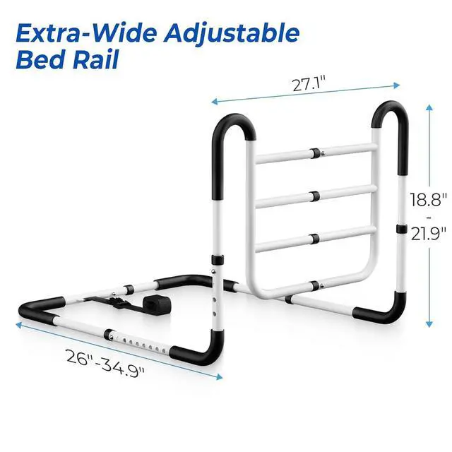 Alt view image 2 of 7 - KingPavonini Bed Rails for Elderly Adults Safety, 400LB Support, Model BL07 | ASTM-Approved, Bed Rails for Seniors & Post Surgery, Ergonomic Dual U-Handles & 4-Bar Reinforced Anti-Tip, Tool-Free