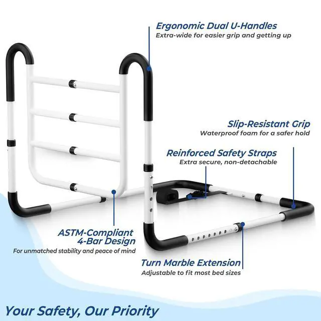 Alt view image 6 of 7 - KingPavonini Bed Rails for Elderly Adults Safety, 400LB Support, Model BL07 | ASTM-Approved, Bed Rails for Seniors & Post Surgery, Ergonomic Dual U-Handles & 4-Bar Reinforced Anti-Tip, Tool-Free