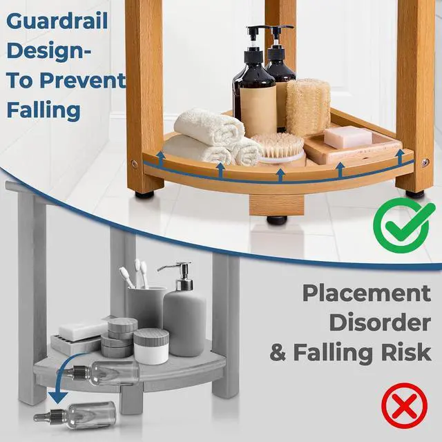 Alt view image 6 of 7 - KingPavonini HDPS Corner Shower Stool for Shaving Legs, Waterproof, Teak | Anti-Fracture Shower Bench for Inside Shower, 400 lbs, Storage Shelf, Foot Rest for Small Bathrooms/Tub Use, Quick Assembly