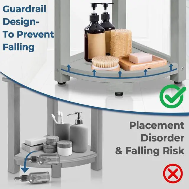 Alt view image 4 of 7 - KingPavonini HDPS Corner Shower Stool for Shaving Legs, Waterproof, Grey | Anti-Fracture Shower Bench for Inside Shower, 400 lbs, Storage Shelf, Foot Rest for Small Bathrooms/Tub Use, Quick Assembly