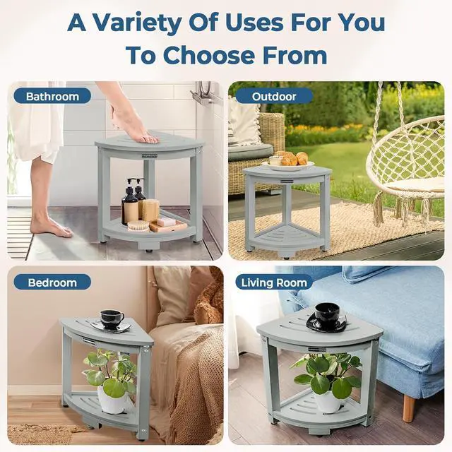Alt view image 5 of 7 - KingPavonini HDPS Corner Shower Stool for Shaving Legs, Waterproof, Grey | Anti-Fracture Shower Bench for Inside Shower, 400 lbs, Storage Shelf, Foot Rest for Small Bathrooms/Tub Use, Quick Assembly