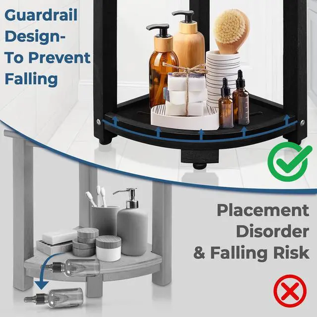 Alt view image 6 of 7 - KingPavonini HDPS Corner Shower Stool for Shaving Legs, Waterproof, Black | Anti-Fracture Shower Bench for Inside Shower, 400 lbs, Storage Shelf, Foot Rest for Small Bathrooms/Tub Use, Quick Assembly
