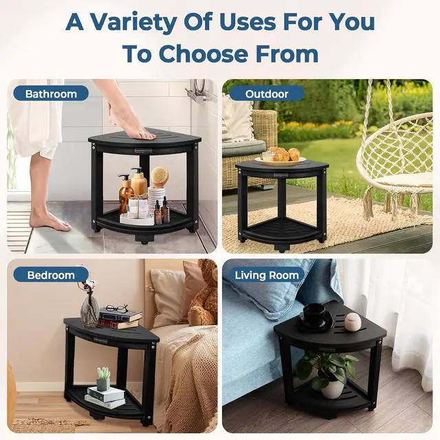 Alt view image 7 of 7 - KingPavonini HDPS Corner Shower Stool for Shaving Legs, Waterproof, Black | Anti-Fracture Shower Bench for Inside Shower, 400 lbs, Storage Shelf, Foot Rest for Small Bathrooms/Tub Use, Quick Assembly