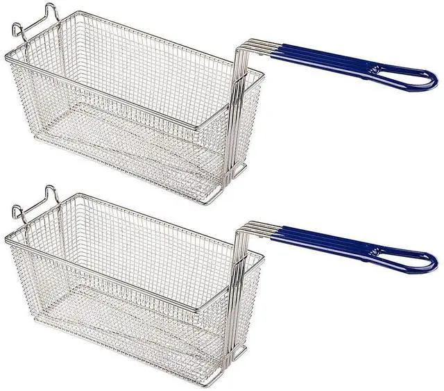 Main image of Commercial Deep Fryer Basket, 13 1/4" x 6 1/2" x 6" Size, 2-Pack | Fry Basket with Non-Slip Handle, Heavy Duty Nickel Plated Iron, Sturdy Replacement for Restaurant Kitchen Home