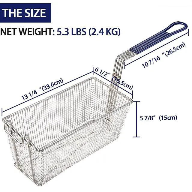 Alt view image 2 of 6 - Commercial Deep Fryer Basket, 13 1/4" x 6 1/2" x 6" Size, 2-Pack | Fry Basket with Non-Slip Handle, Heavy Duty Nickel Plated Iron, Sturdy Replacement for Restaurant Kitchen Home