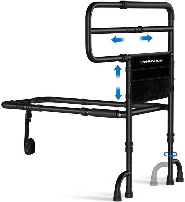 Main image of KingPavonini Bed Rails for Elderly Adults Safety ASTM Compliant, 2026 Upgraded Railings for Seniors with 9-Level Adjustable Handles, Stable Bed Cane Hold up to 400 lbs, Storage Bag & Tool-Free