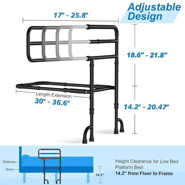Alt view image 2 of 7 - KingPavonini Bed Rails for Elderly Adults Safety ASTM Compliant, 2026 Upgraded Railings for Seniors with 9-Level Adjustable Handles, Stable Bed Cane Hold up to 400 lbs, Storage Bag & Tool-Free