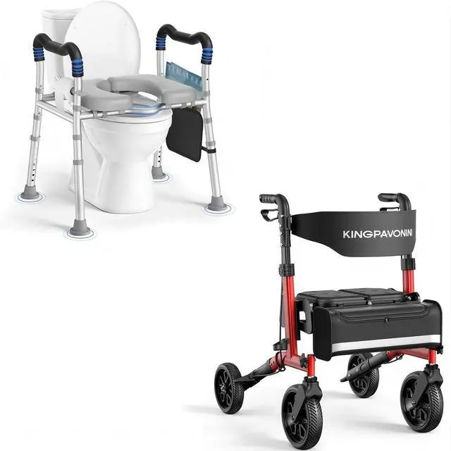 Main image of Toilet Seat Risers for Seniors, Raised Toilet Seat with Handles with Adjustable Height & Width, Walkers for Seniors with Seat, 6-Level Seat & Handle Adjustable