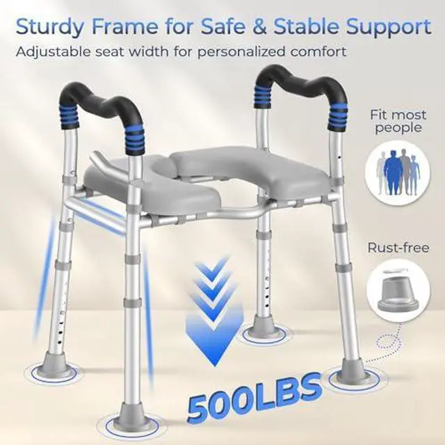 Alt view image 4 of 7 - Toilet Seat Risers for Seniors, Raised Toilet Seat with Handles with Adjustable Height & Width, Walkers for Seniors with Seat, 6-Level Seat & Handle Adjustable