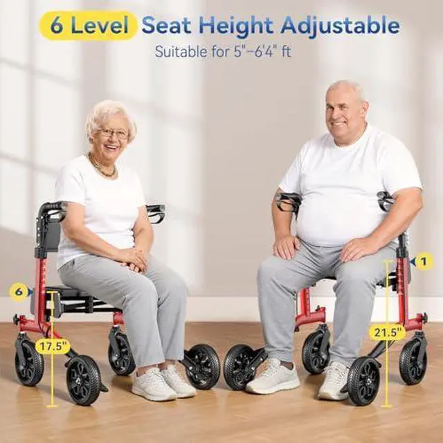 Alt view image 6 of 7 - Toilet Seat Risers for Seniors, Raised Toilet Seat with Handles with Adjustable Height & Width, Walkers for Seniors with Seat, 6-Level Seat & Handle Adjustable