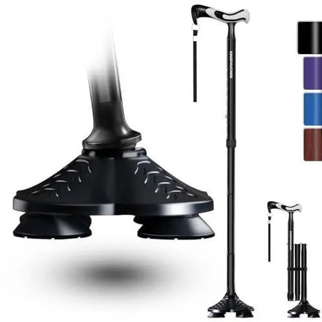 Alt view image 2 of 7 - Walking Cane for Men Women Stability, Free Standing Foldable Cane, Walkers for Seniors with Seat, 6-Level Seat & Handle Adjustable