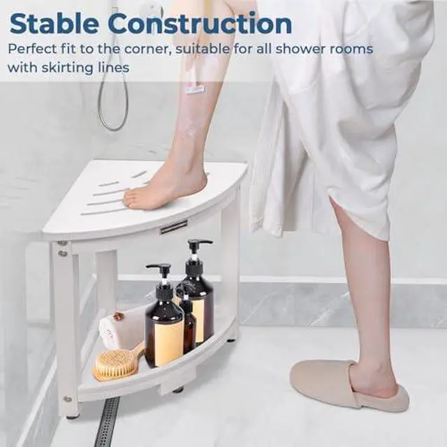 Alt view image 6 of 7 - KingPavonini HDPS Shower Benches for Inside Shower to Sit on, Corner Shower Stool Waterproof, Anti-Fading Shower Bench for Shaving Legs, Heavy Duty 400LBS