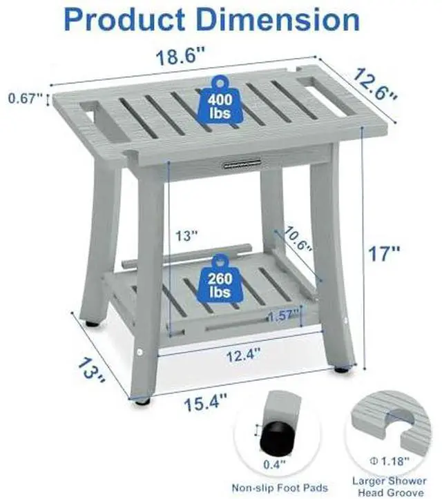 Alt view image 5 of 7 - KingPavonini HDPS Shower Benches for Inside Shower to Sit on, Corner Shower Stool Waterproof, Anti-Fading Shower Bench for Shaving Legs, Heavy Duty 400LBS