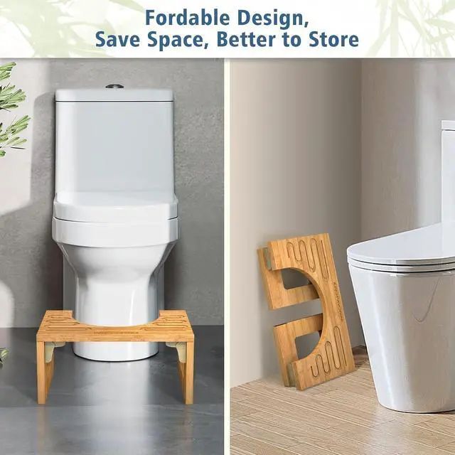 Alt view image 3 of 7 - KingPavonini Bamboo Toilet Stool Squat 7in & 9in Adjustable Heights, Corner Shower Stool for Inside Shower Waterproof, Anti-Fading Shower Bench for Shaving Legs, 400 lbs Capacity