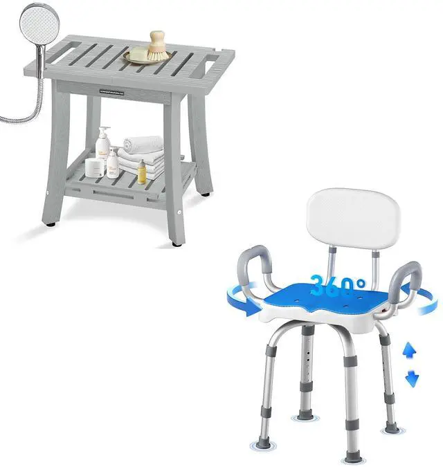 Main image of KingPavonini HDPS Shower Benches for Inside Shower to Sit on, Swivel Shower Chair with Arms and Back, 550 lbs Heavy-Duty Shower Chair for Inside Shower Stall and Tub