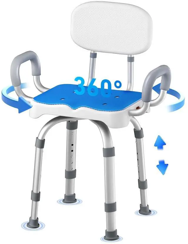Alt view image 5 of 7 - KingPavonini HDPS Shower Benches for Inside Shower to Sit on, Swivel Shower Chair with Arms and Back, 550 lbs Heavy-Duty Shower Chair for Inside Shower Stall and Tub