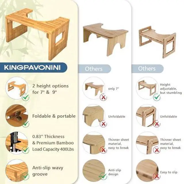 Alt view image 4 of 7 - Bamboo Toilet Stool Squat 7in & 9in Adjustable Heights, Walkers for Seniors with Seat, 6-Level Seat & Handle Adjustable