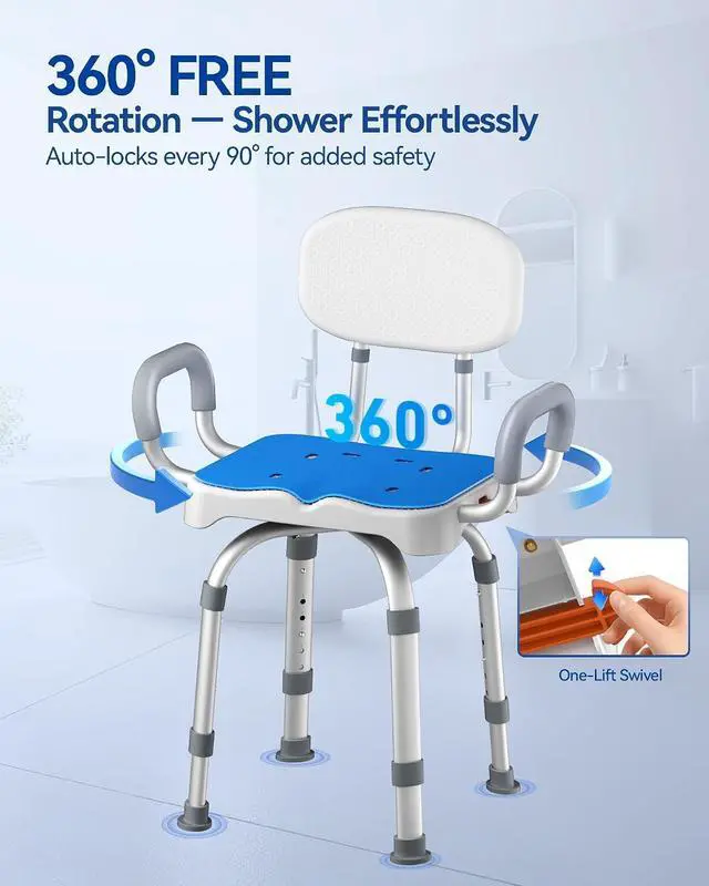 Alt view image 7 of 7 - KingPavonini HDPS Shower Benches for Inside Shower to Sit on, Swivel Shower Chair with Arms and Back, 550 lbs Heavy-Duty Shower Chair for Inside Shower Stall and Tub