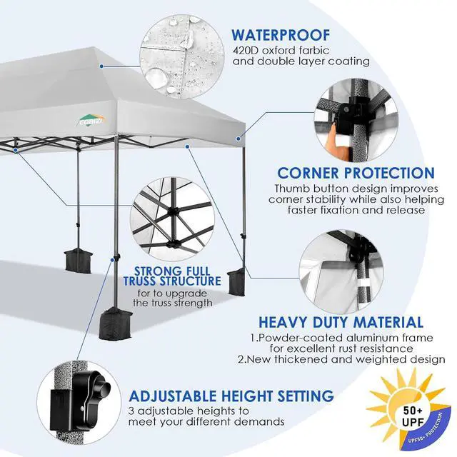 Alt view image 3 of 7 - 10x20 Heavy Duty Pop Up Canopy Tent with Sidewalls, Easy Up Canopy