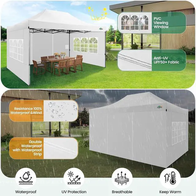Alt view image 5 of 7 - 10x15 Heavy Duty Pop Up Canopy Tent with Sidewalls, Easy Up Canopy