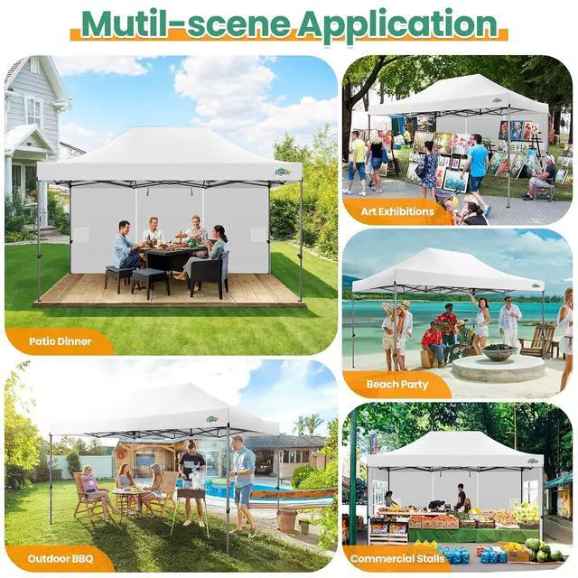 Alt view image 7 of 7 - 10x15 Heavy Duty Pop Up Canopy Tent with Sidewalls, Easy Up Canopy