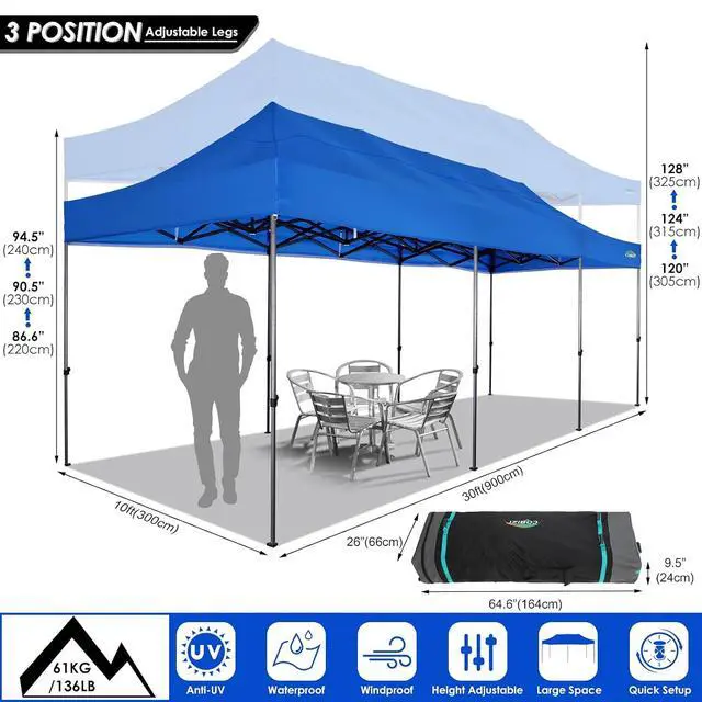 Alt view image 5 of 7 - 10x30 Heavy Duty Pop Up Canopy Tent with Sidewalls, Easy Up Canopy