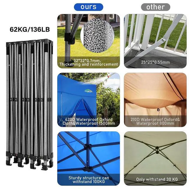 Alt view image 6 of 7 - 10x30 Heavy Duty Pop Up Canopy Tent with Sidewalls, Easy Up Canopy