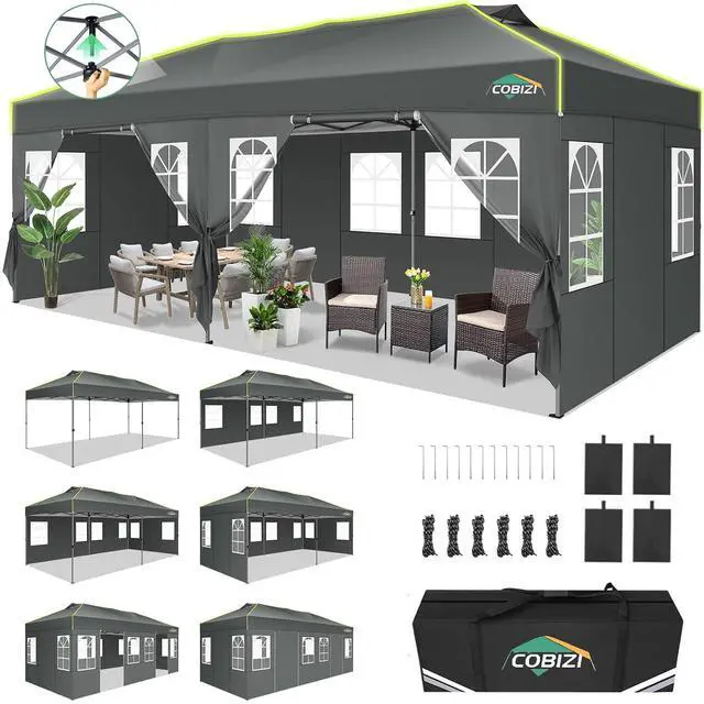 Main image of 10x20 Pop Up Canopy Tent with 6 Removable Sidewalls, Outdoor, Gray