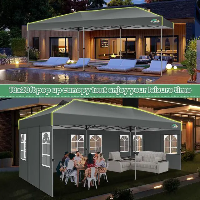 Alt view image 7 of 7 - 10x20 Pop Up Canopy Tent with 6 Removable Sidewalls, Outdoor, Gray