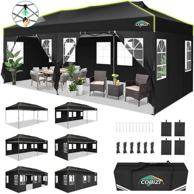 Main image of 10x20 Pop Up Canopy Tent with 6 Removable Sidewalls, Outdoor, Black