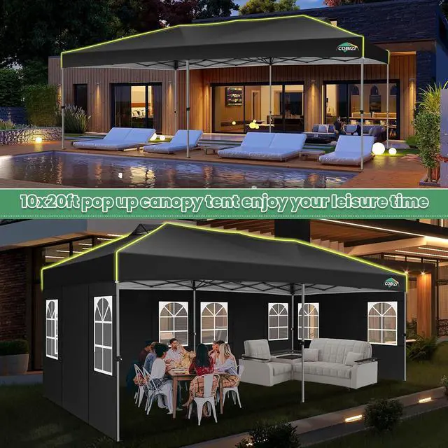Alt view image 7 of 7 - 10x20 Pop Up Canopy Tent with 6 Removable Sidewalls, Outdoor, Black