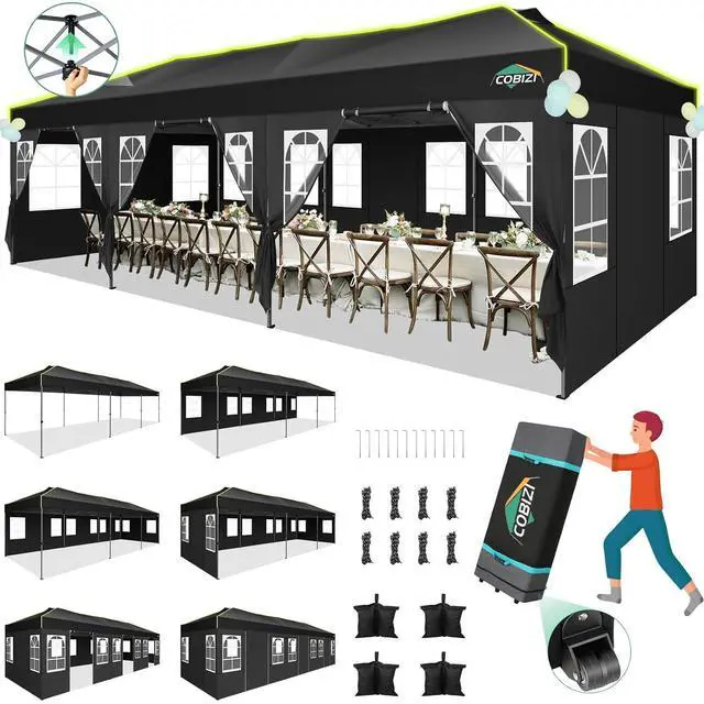 Main image of 10x30 Pop Up Canopy Tent with 8 Removable Sidewalls, Outdoor, Black