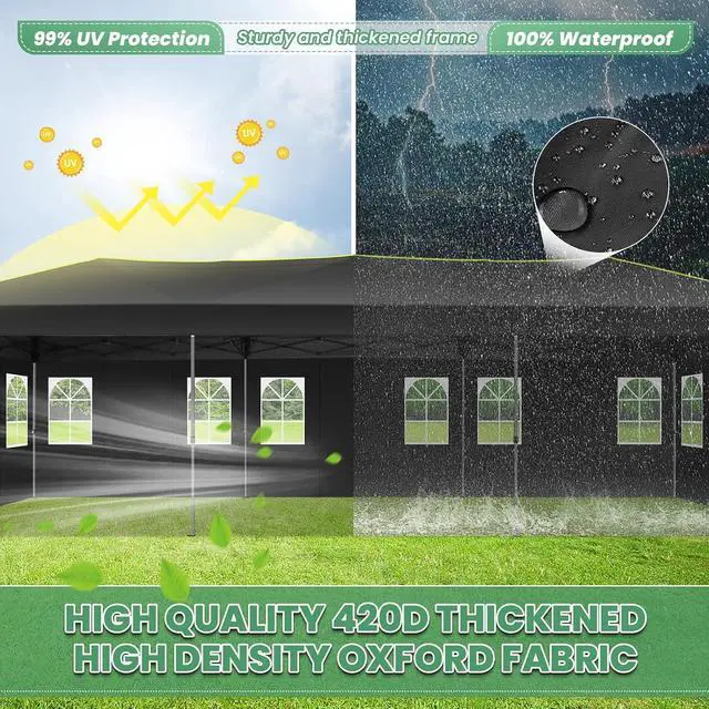 Alt view image 5 of 7 - 10x30 Pop Up Canopy Tent with 8 Removable Sidewalls, Outdoor, Black