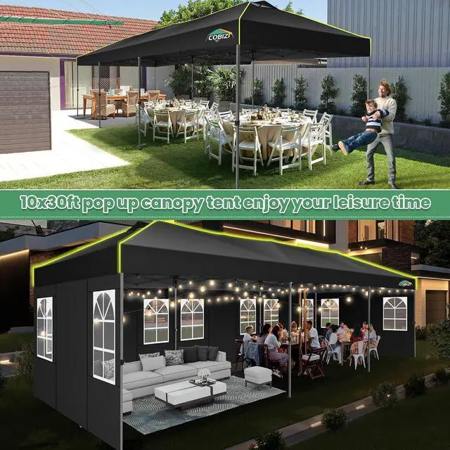 Alt view image 6 of 7 - 10x30 Pop Up Canopy Tent with 8 Removable Sidewalls, Outdoor, Black