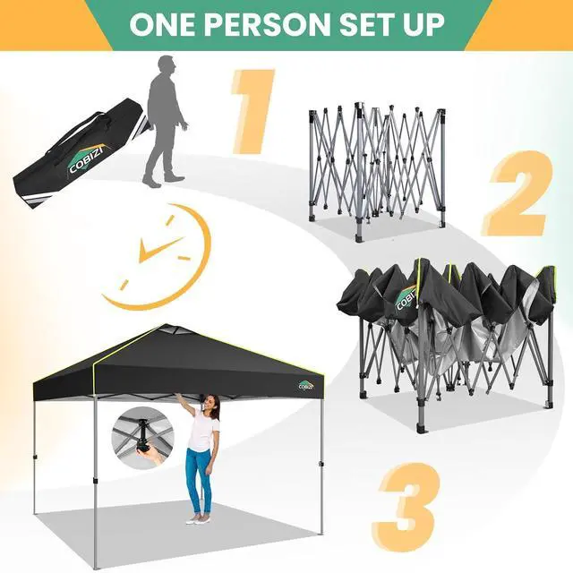 Alt view image 2 of 7 - 10x10 Pop Up Canopy - One Push Setup Tent, Glow Strips, 4 Sidewalls