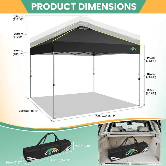 Alt view image 4 of 7 - 10x10 Pop Up Canopy - One Push Setup Tent, Glow Strips, 4 Sidewalls