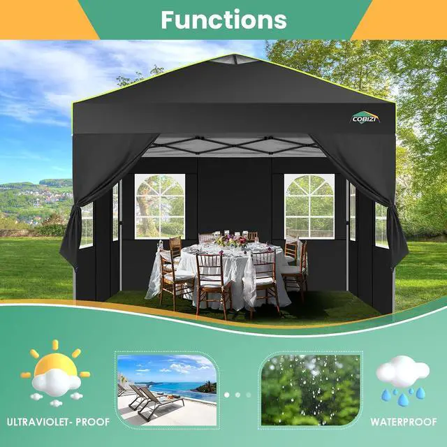 Alt view image 5 of 7 - 10x10 Pop Up Canopy - One Push Setup Tent, Glow Strips, 4 Sidewalls