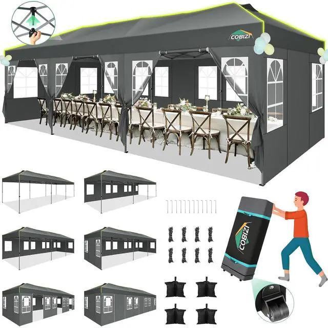 Main image of 10x30 Pop Up Canopy Tent with 8 Removable Sidewalls, Outdoor, Gray