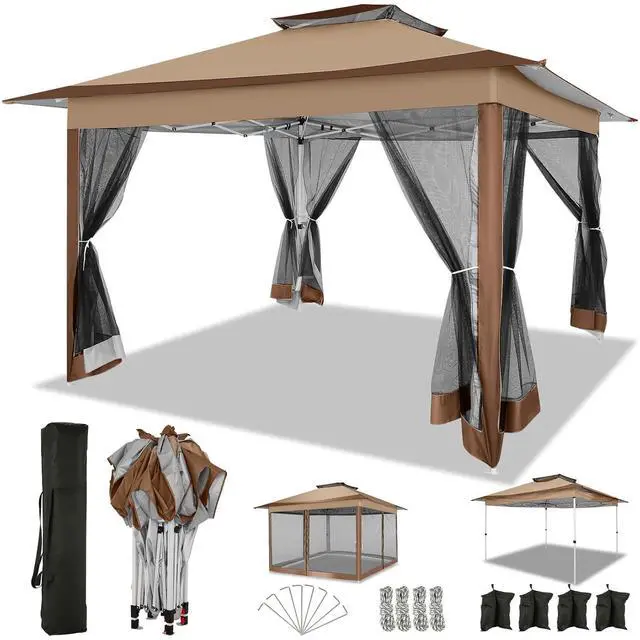 Main image of 12x12 FT Pop up Gazebo on Clearance Canopy Tent, Carpas para Patio, Easy up Outdoor Canopy Tents with Portable Storage Bag for Backyard, Outdoor Waterproof Gazebos for Garden,Camping, Brown