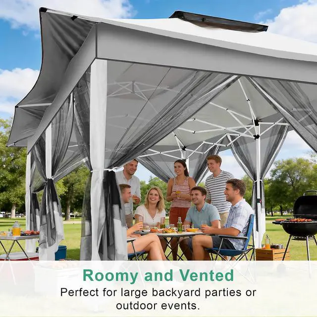 Alt view image 2 of 7 - 12x20 Pop up Canopy Tent - 12x20 Gazebo, Party Tents for Parties, Carpas para Fiestas, Large Outdoor Popup Patio Screened Gazebos, Shelter Tents with Net for Backyard, Commercial, White