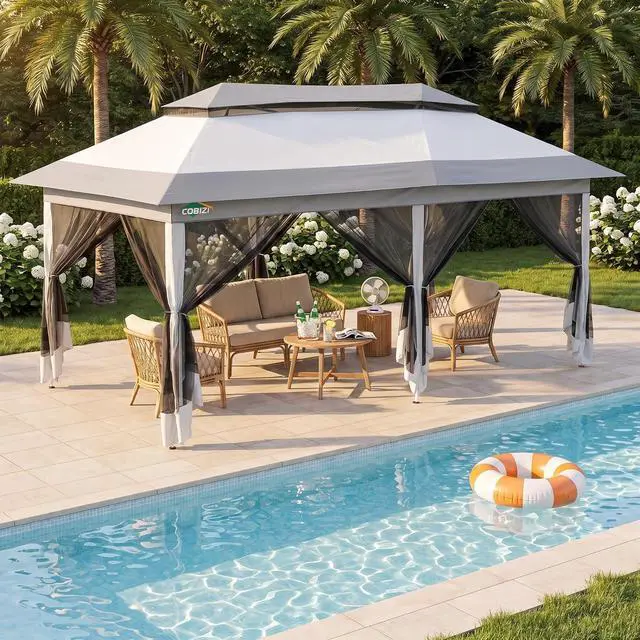 Main image of 12x20 Pop up Canopy Tent - 12x20 Gazebo, Party Tents for Parties, Carpas para Fiestas, Large Outdoor Popup Patio Screened Gazebos, Shelter Tents with Net for Backyard, Commercial, White