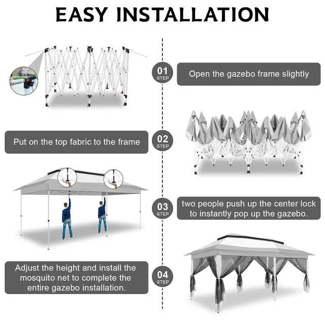 Alt view image 6 of 7 - 12x20 Pop up Canopy Tent - 12x20 Gazebo, Party Tents for Parties, Carpas para Fiestas, Large Outdoor Popup Patio Screened Gazebos, Shelter Tents with Net for Backyard, Commercial, White