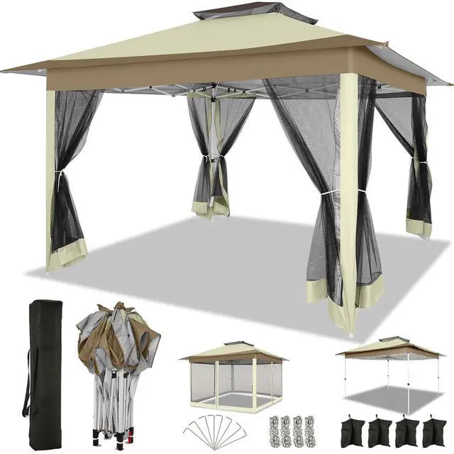 Main image of 12x12 FT Pop up Gazebo on Clearance Canopy Tent, Carpas para Patio, Easy up Outdoor Canopy Tents with Portable Storage Bag for Backyard, Outdoor Waterproof Gazebos for Garden, Camping, Khaki