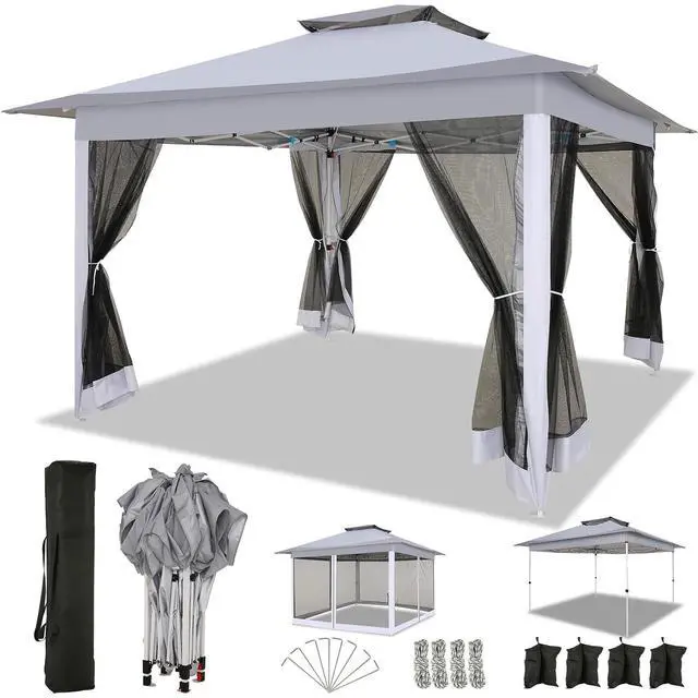 Main image of 12x12 Pop up Gazebo on Clearance with Mosquito Netting, carpas para Patio Deals, Outdoor Canopy Tent with Portable Carrying Bag, Patio Gazebo for Garden Backyard & Lawn & Beach, Grey