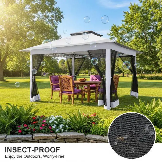 Alt view image 6 of 7 - 12x12 Pop up Gazebo on Clearance with Mosquito Netting, carpas para Patio Deals, Outdoor Canopy Tent with Portable Carrying Bag, Patio Gazebo for Garden Backyard & Lawn & Beach, Grey