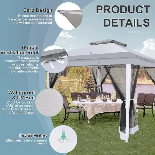 Alt view image 4 of 7 - 12x12 Pop up Gazebo on Clearance with Mosquito Netting, carpas para Patio Deals, Outdoor Canopy Tent with Portable Carrying Bag, Patio Gazebo for Garden Backyard & Lawn & Beach, Grey