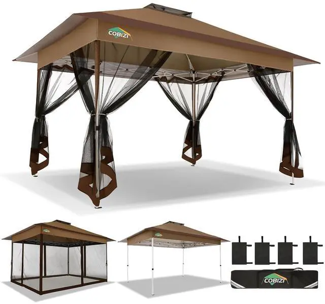 Main image of 10x15 FT Pop up Gazebo on Clearance - Outdoor pop up Heavy Duty Canopy Tent,carpas para Patio,Screen Tents with Portable Carry Bag, Patio Gazebos for Camping, Garden, Deck, Backyard, Brown