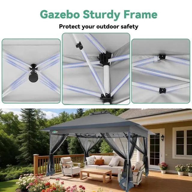 Alt view image 4 of 7 - 10x15 FT Pop up Gazebo on Clearance - Outdoor pop up Heavy Duty Canopy Tent,carpas para Patio,Screen Tents with Portable Carry Bag, Patio Gazebos for Camping, Garden, Deck, Backyard, Darkgray