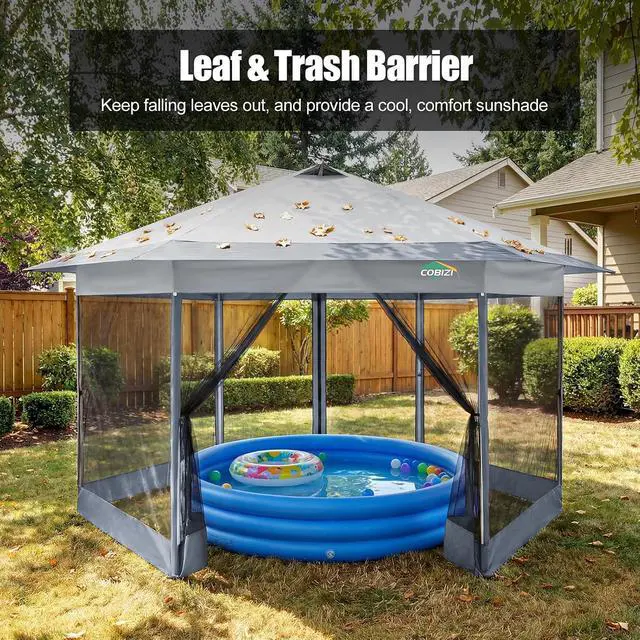 Alt view image 2 of 7 - 16x16 Pop Up Gazebo Tent with Mosquito Netting, Gazebos on Clearance, Hexagonal Outdoor Canopy Shelter, Patented Center Lock 6-Sided Portable Gazebos, Pop Up Canopy Tent for Backyard, White