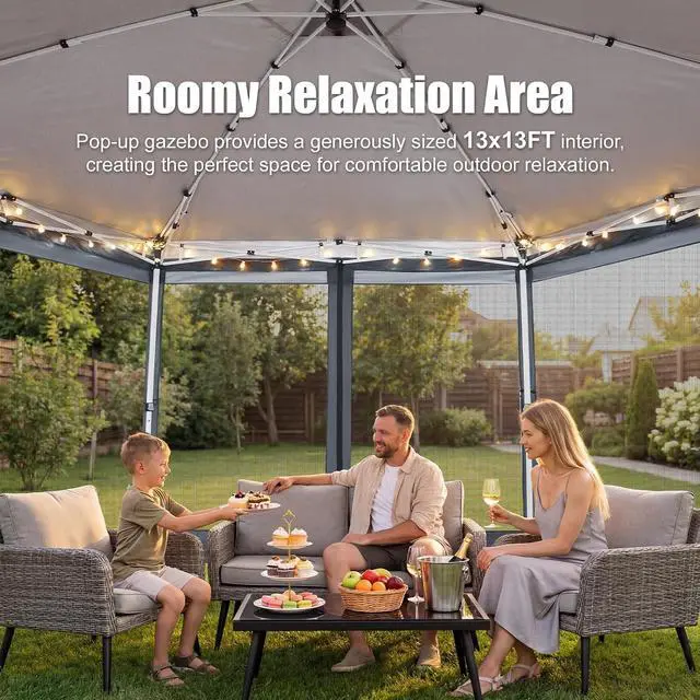 Alt view image 4 of 7 - 16x16 Pop Up Gazebo Tent with Mosquito Netting, Gazebos on Clearance, Hexagonal Outdoor Canopy Shelter, Patented Center Lock 6-Sided Portable Gazebos, Pop Up Canopy Tent for Backyard, White